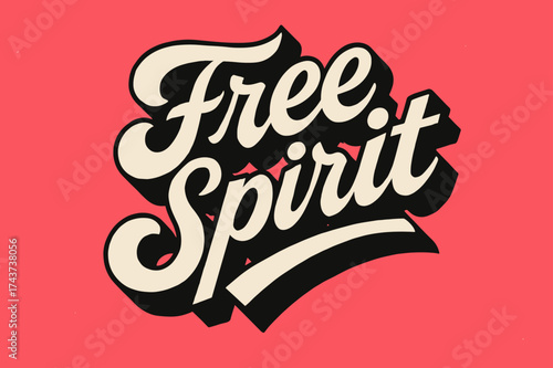 Retro Calligraphy Art. ?Free Spirit?. retro calligraphy, dynamic curves, strong angled 3D shadow, minimal