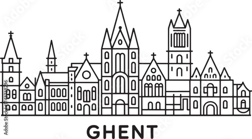 Ghent City Skyline Landmark Silhouette Vector Illustration in Minimalism Style