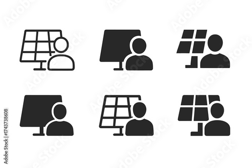 Renewable Career Logos. Career opportunities in the renewable energy sector. Set Logo of Careers: solar panel and person icon. harmonious logo variations of