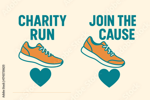 Charity Run Banners. Charity Run Fundraiser. Two vertical A6 banners with safe margins, centered composition, no elements touching edges, flat vector design,