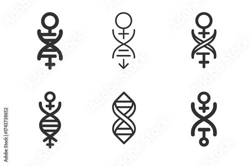 Fertility DNA Logo Variations. Reproductive health. Set Logo of DNA strand: double helix with fertility symbol. harmonious logo variations of the