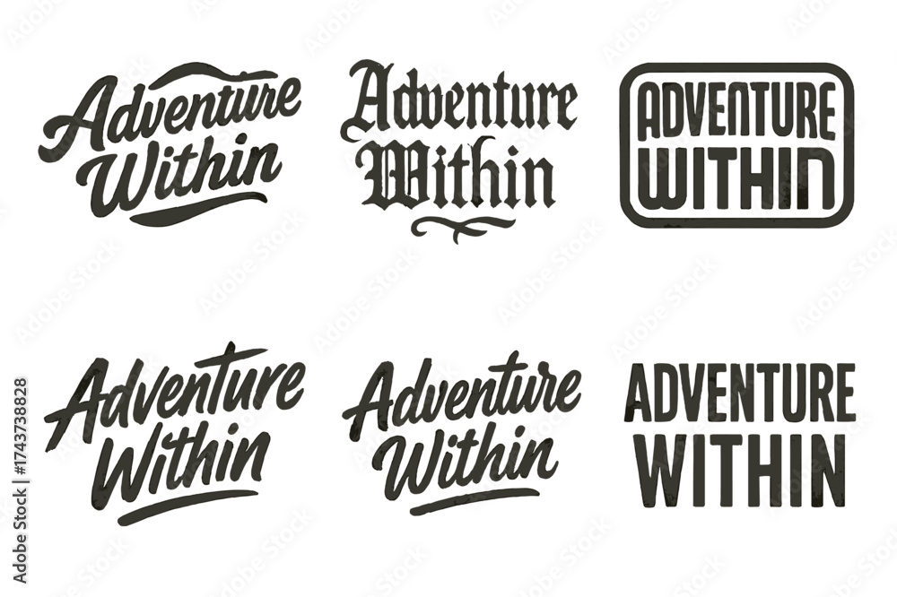 Fototapeta premium Harmonious Lettering Grid. Adventure within. Set lettering. harmonious lettering variations of the same emblematic concept (Retro vintage badge style, Bold