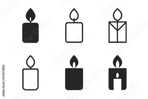 Candle Logo Variations. Interior design and home decor trends. Set Logo of candle: decorative candle with flame. harmonious logo variations of the same