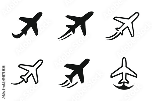 Travel Logo Variations. Wanderlust. Set Logo of Travel: airplane in motion icon. harmonious logo variations of the same emblematic concept, each with different