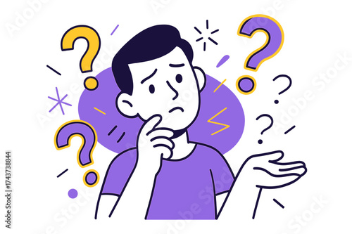 Confused Expression Art. Confused Expression. A face tilting slightly with glowing question marks floating around, abstract sparks showing uncertainty. Modern