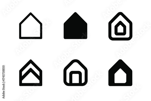 Safety Logo Variations. Shelter. Set Logo of Safety: abstract home icon. harmonious logo variations of the same emblematic concept, each with different