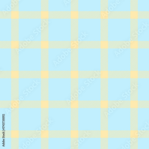 Soft pastel tartan pattern. Gentle blue and gold plaid background. Classic textile design for fabric, apparel, or backgrounds, evoking calm and comfort.