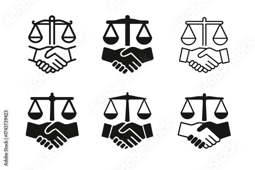 Harmony in Logo Design. Negotiation techniques. Set Logo of balance scales: scales representing fairness in discussion. harmonious logo variations of the same