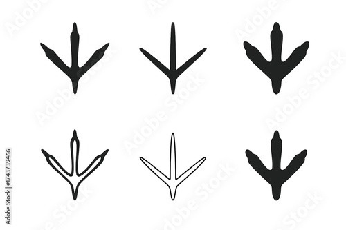 Bird Tracks Logos. Animal footprints. Set Logo of bird tracks: clawed bird footprints on ground. harmonious logo variations of the same emblematic concept,