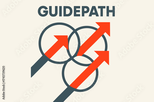 Minimalist Geometric Pathways. ?Guidepath?. geometric sans heavy, flat fills, long angled shadows, minimalist