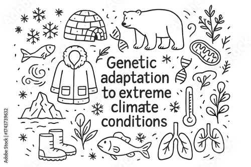 Genetic Adaptation Doodles. Genetic adaptation to extreme climate conditions. Hand-drawn doodle illustration