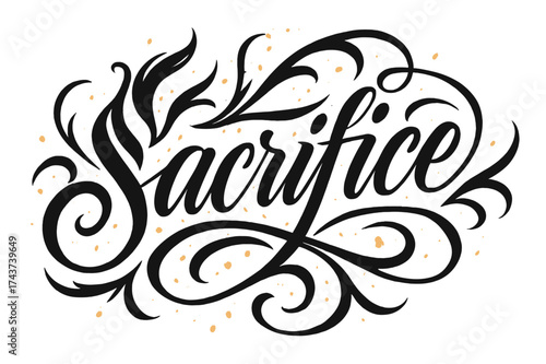 Dramatic Calligraphy Embers. Sacrifice. Elegant modern calligraphy lettering with bold and saturated thick