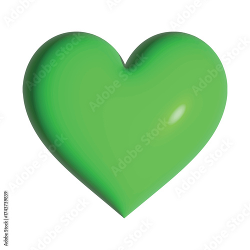3d Green heart with shine isolated on white background, vector illustration icon design. I love you symbol. Environmental friendly, Sustainable living, Eco day, Clean energy, Vegan.Healthy lifestyle.