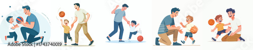 vector of a father playing ball with his son