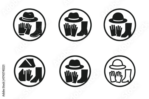 Fashion Logo Variations. Fall fashion accessories (gloves, hats, boots). Set Logo of fashion badge: circular emblem combining boots, gloves, and hat.