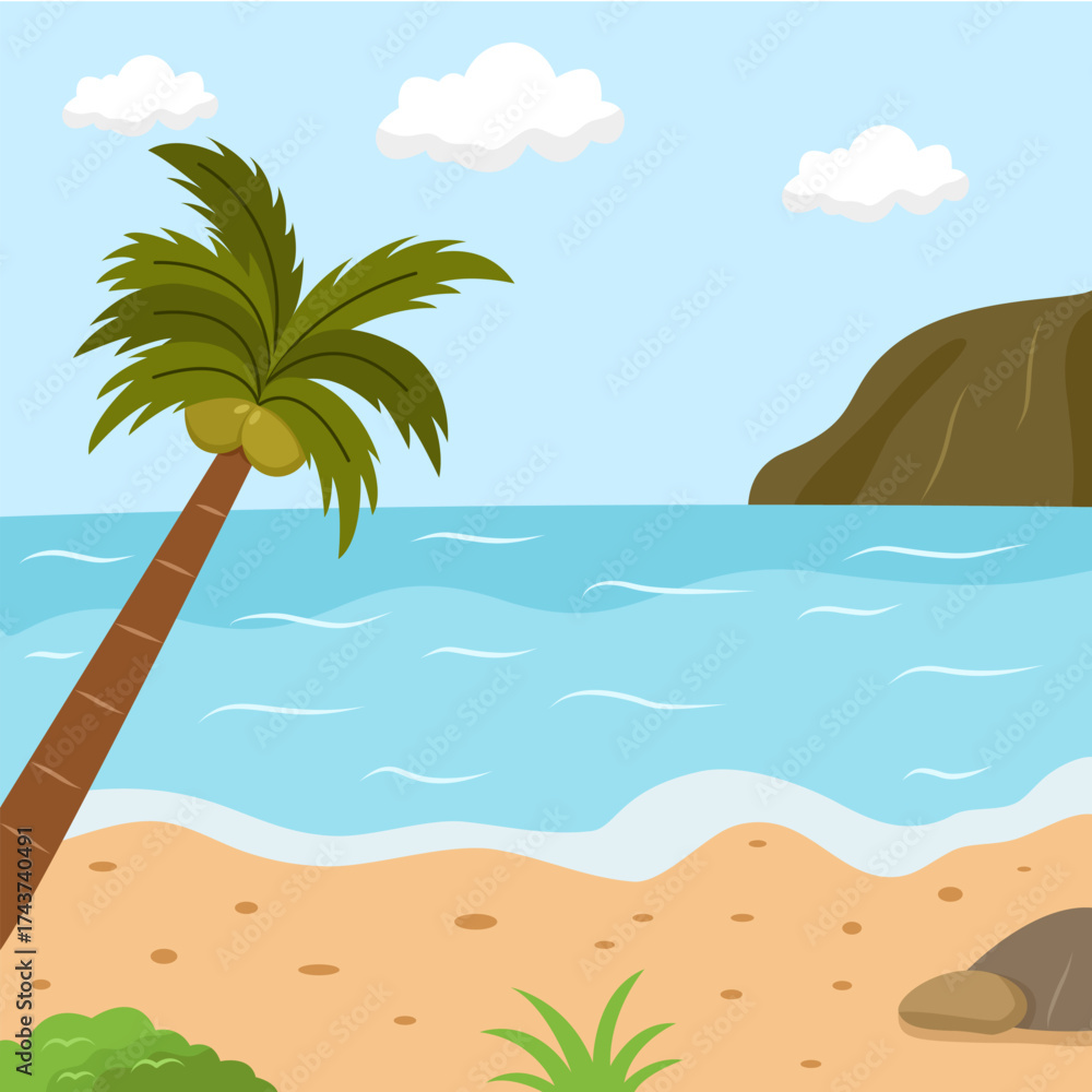 Fototapeta premium Flat Landscape View Of Beach