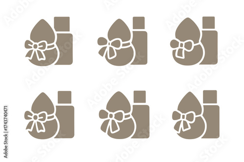 Beauty Sponge Logos. Beauty Sponge Next to Foundation. Set Logo of Beauty Sponge with Foundation Bottle: sponge wrapped with ribbon and foundation. harmonious