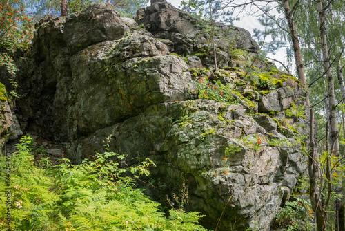 Azov Mountain Nature Park. The mountain range is composed of spherical lavas of basalt composition