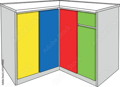 Corner Cabinet with Colorful Doors Vector