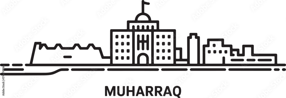 Obraz premium Muharraq Skyline Outline Landmark Building Cityscape Architecture Style