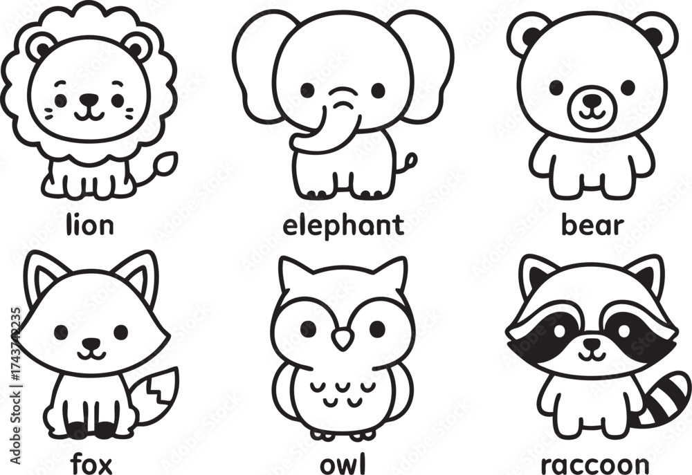 Fototapeta premium Set of cute animals isolated on white background 
