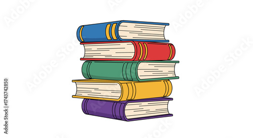 A tall stack of colorful books is a symbol of knowledge and learning.