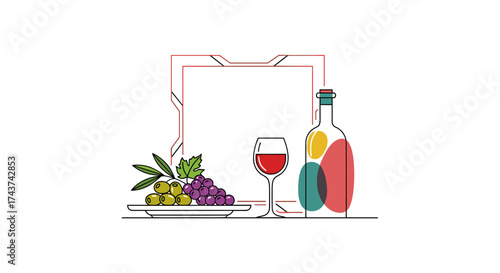 A Still Life of Grapes a Glass of Red Wine and a Decorative Bottle.