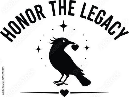 "Honor the Legacy – Raven with Heart Silhouette Design Celebrating Memory, Love & Cultural Tribute"
