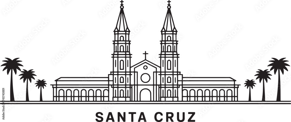 Fototapeta premium Santa Cruz Bolivia Vector Cityscape Silhouette Landmark Outline Illustration