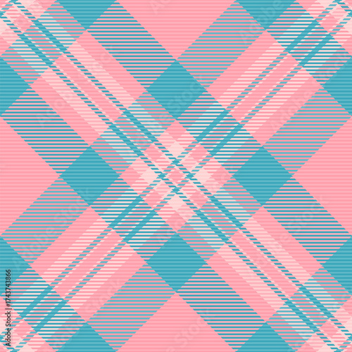 Stylish pink and teal plaid pattern, ideal for backgrounds, fabrics, or designs needing a classic yet modern texture. Versatile and visually appealing.