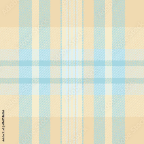 1950s fabric textile plaid, vertical texture vector background. Seasonal pattern check tartan seamless in light and wheat colors.
