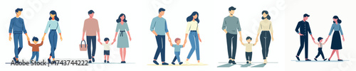 vector father and mother walking with their first child