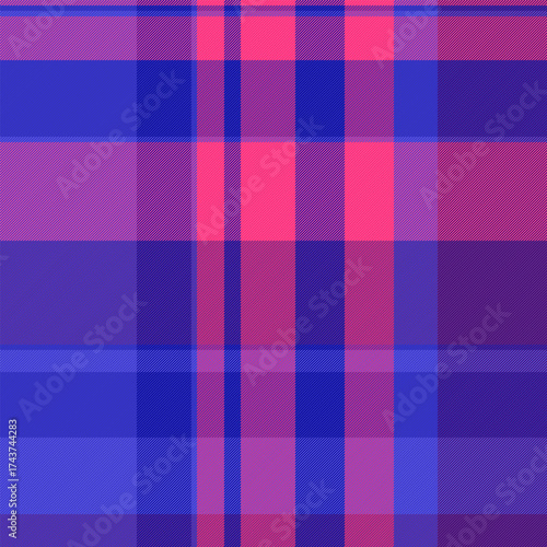 Teenager seamless textile vector, covering tartan pattern check. Valentines day background fabric texture plaid in indigo and pink colors.