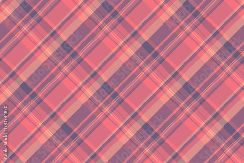 Daisy check texture pattern, lined plaid seamless textile. Primary vector background fabric tartan in red and pink colors.