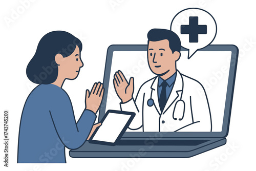 Telemedicine consultation with doctor on laptop: digital healthcare interaction