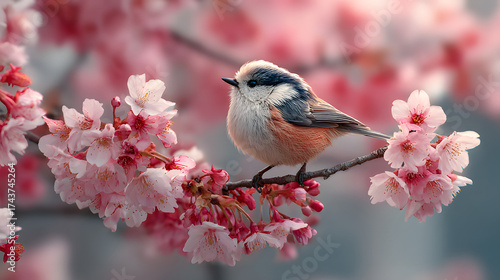 The little bird on the pink branch