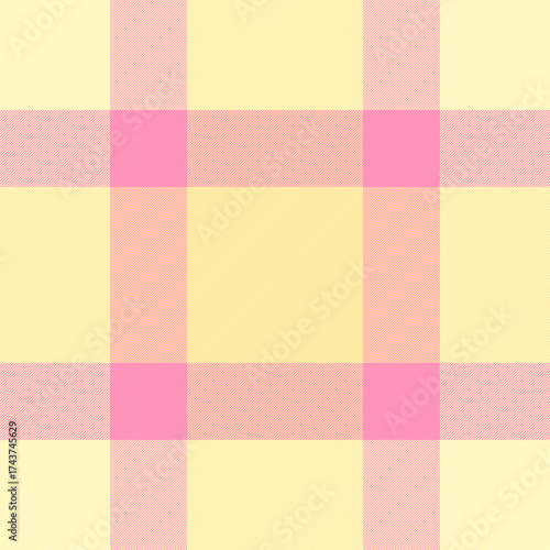 Pastel plaid pattern in yellow and pink. Ideal for backgrounds, textiles, or designs requiring a gentle, checkered, or fabric texture. Soft, calming, and versatile.
