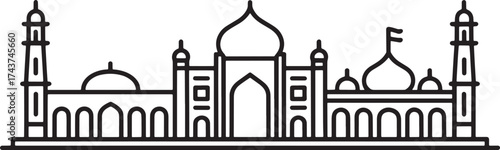 Taj Mahal Silhouette Vector Illustration India Architectural Design Line Art