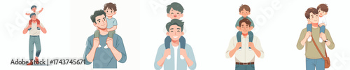 vector of a father carrying a child on his shoulders