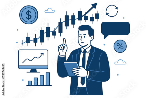 Business growth and financial analysis concept with graphs and symbols