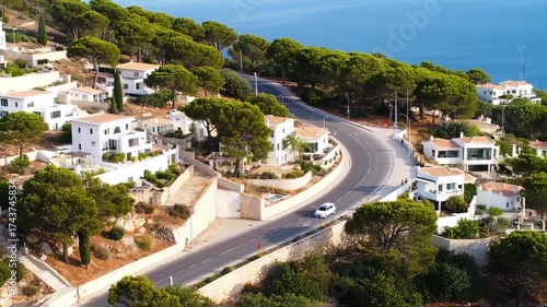 Coastal residential area with winding road