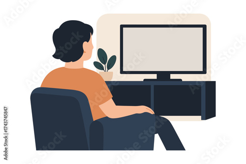 Person relaxing at home watching tv in modern living room