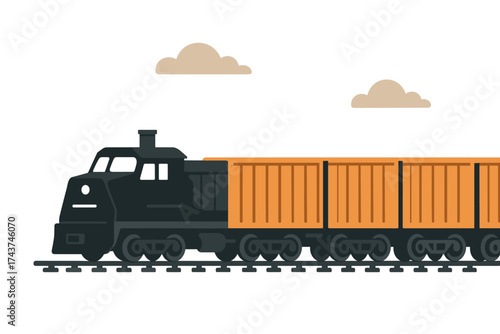 Modern flat design freight train with cargo carriages