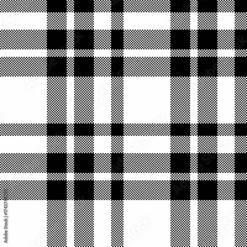 Ethnic texture textile seamless, flow background tartan pattern. Mid vector fabric plaid check in white and black colors.