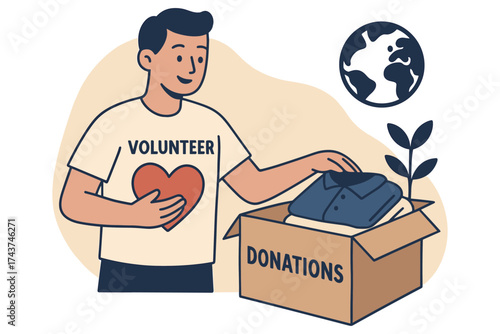 Volunteer organizing donations for global charity efforts