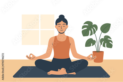 Calm yoga practice at home with indoor plant