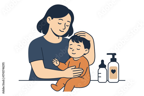 Loving mother cares for baby with tender affection and gentle touch