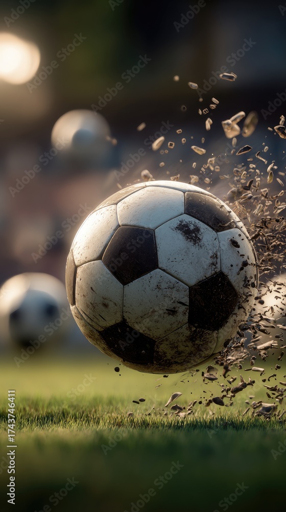 Fototapeta premium Successful flight of the ball in the european europa cup broadcasting event amidst vibrant atmosphere