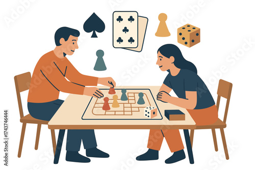 Family board game night: cheerful friends play classic leisure games