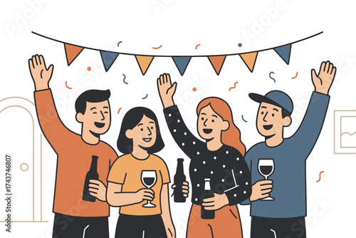 Celebration gathering with friends enjoying drinks and laughter